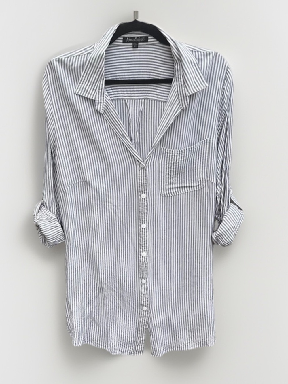 New Leaf Women’s Striped Button-Down Shirt in Blue and White